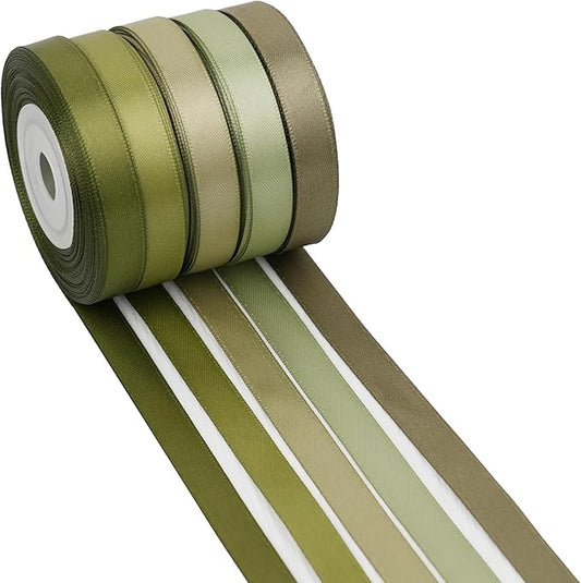 Sage Green Ribbon 3/8 Inch Double Face Satin Ribbon, 5 Rolls 50 Yards Moss Green Ribbon for Wedding, Baby Shower, Gift Wrapping, Hair Bows, Corsages, Invitations, Crafts