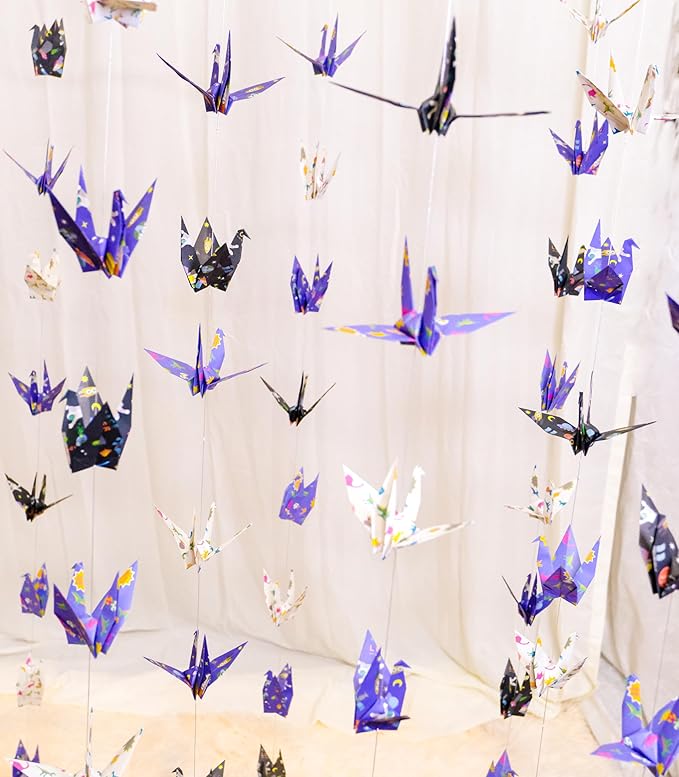 Space Dinosaur Crane Paper Hanging Garlands(3stringsX 5.2ft), Colorful Planet and Animal Origami Birds Streamers for Baby Shower Birthday Party Supplies Boy Bedroom Garden Hanging Decor
