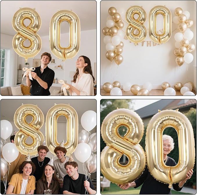 Champagne Gold Large Number 80 Balloon, 40 Inch Light Gold Foil Helium Number Balloons, Giant Mylar Number 80 Balloons for 80 Years Old Birthday Party Anniversary Decorations (Champagne Gold 80)