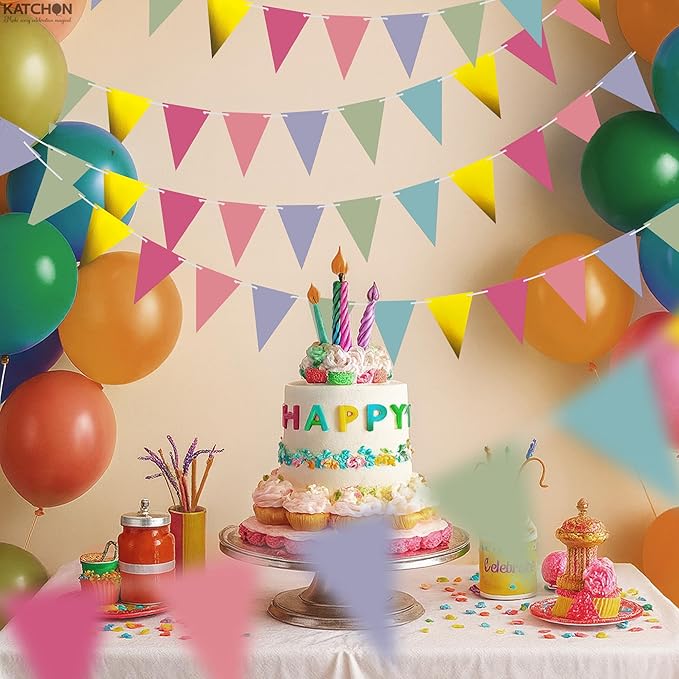 KatchOn, Multicolor Pennant Banner - 60 Ft, 8 Strings, No DIY | Multicolor Flag Banner | Pennant Flag for Birthday, Wedding, Baby Shower, Classroom Decoration | Colorful Garlands for Party Decorations
