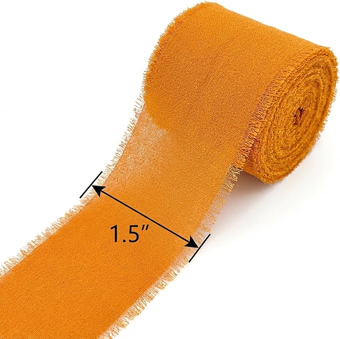 Handmade Chiffon Ribbon 1.5 Inch Wide, 3 Rolls 21 Yards, Terracotta Frayed Edge Fabric Ribbon for Wedding Decor, Floral Design, Gift Wrapping & Craft Projects(Terracotta)