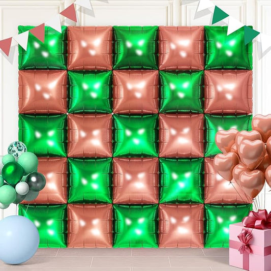 Green and Brown Square Foil Balloons 25 Pcs Metallic Green and Brown Balloons Wall Backdrop for New Year Graduation Birthday Bridal Shower Party Arch Backdrop Decorations
