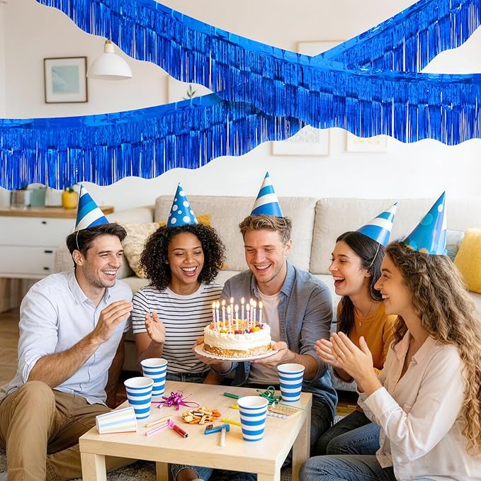 LOLStar 6 Pack Sapphire Blue Tinsel Foil Fringe Garland Birthday Party Decorations, 59Ft Tinsel Streamers Shiny Hanging Tinsel Fringe Banners for Graduation, 4th of July, Parade Float Party Decor