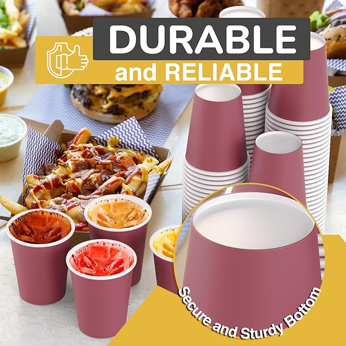 Party Solids Burgundy Paper Cups 9 oz Durable Disposable Cups 1000 Paper Tumblers for Hot Drinks and Cold Drinks Thick 280 GSM Hot Cup for Tea & Coffee Cup To Go Fun Colors for Parties & Events