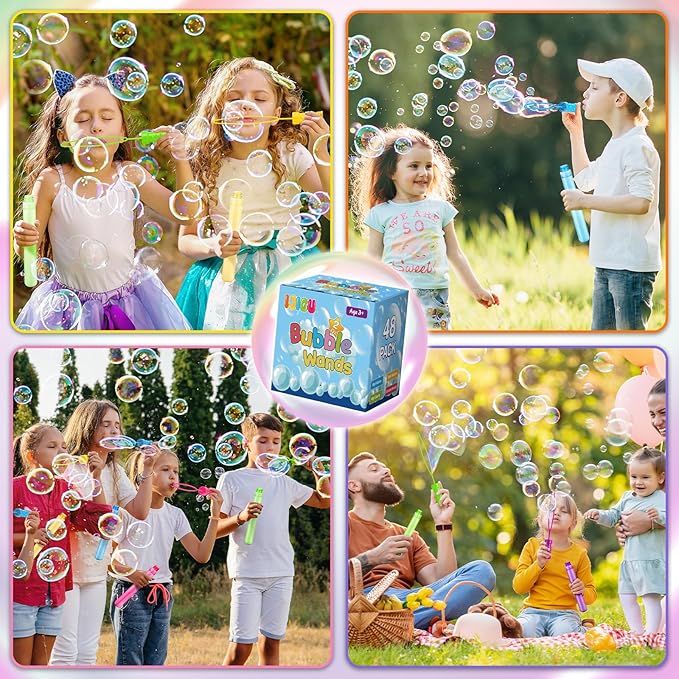 48 Pack Big Bubble Wands Bulk in 6 Colors,Ideal for Easter, Summer, Halloween, Valentine, Classroom Prizes