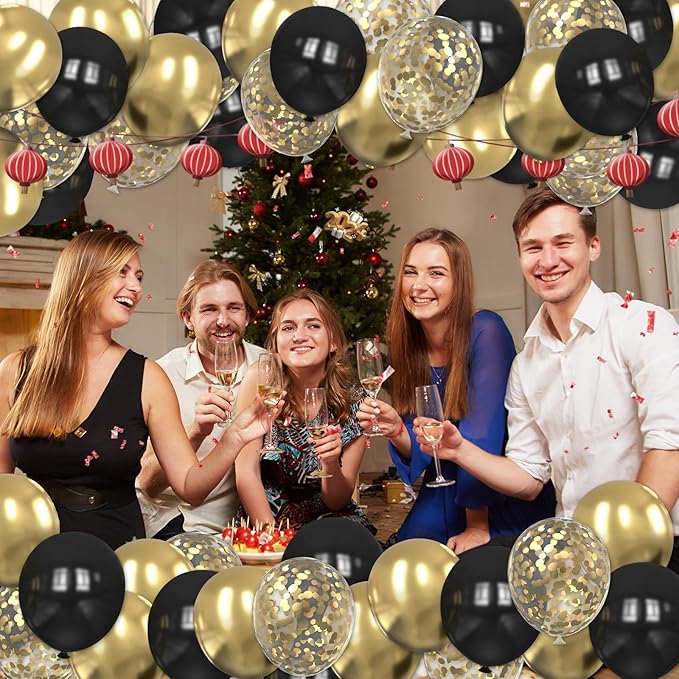 Black and Gold Balloons, 60PCS 12 Inch Gold and Black Confetti Balloons, Gold Latex Balloons for Birthday New Year Wedding Graduation