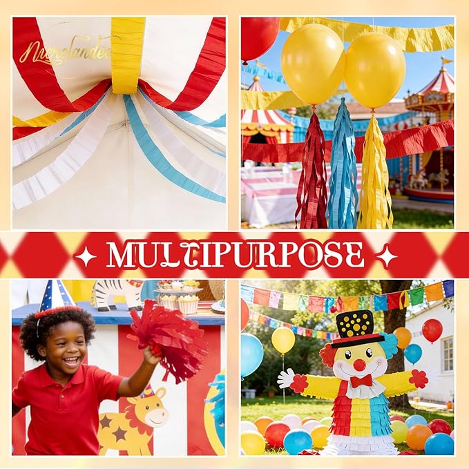 NICROLANDEE Party Streamers Decorations - 8 Rolls Red Blue Yellow Crepe Paper Streamers Tassels Streamer Paper for Birthday Party, Baby Shower, Class Party, Family Gathering Supplies