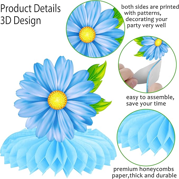 10pcs Summer Flower Honeycomb Centerpieces Multicolor Sunflower Daisy Table Decorations Floral Centerpiece Decor for Spring Summer Baby Shower Birthday Party Supplies