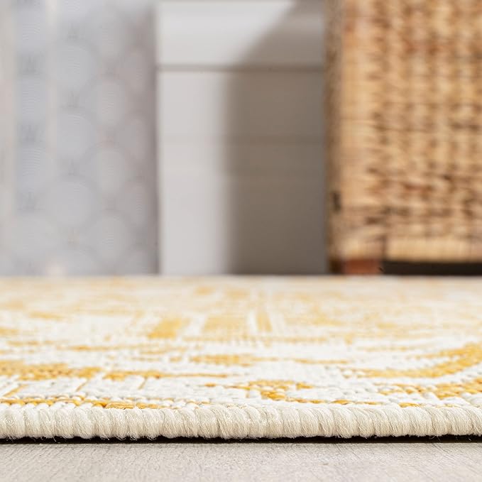 JONATHAN Y Boho Medallion Indoor Outdoor Area Rug 9X12 Cream/Yellow, Estrella Textured Weave for Backyard, Patio, Porch, Easy-Cleaning, High Traffic, Pet-Friendly, Non-Shedding (SMB105H-9)