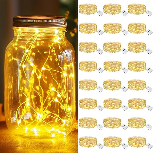 kolpop 24 Pack LED Fairy Lights Battery Operated with 3 Modes, Mini Twinkle String Lights Battery Powered Waterproof for Christmas Mason Jars Party,Warm White