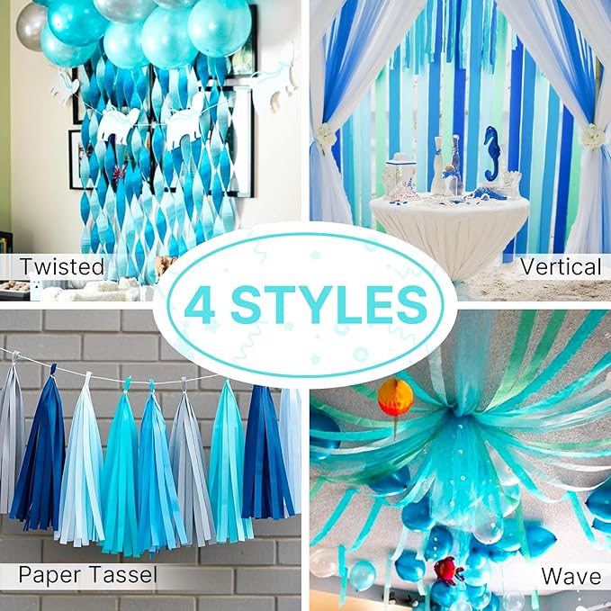PartyWoo Teal Crepe Paper Streamers 6pcs 492ft Pack of Turquoise Crepe Paper Streamers for Birthday Gender Reveal Baby Shower Wedding Graduation Pool Mermaid Under The Sea Theme Party Decorations