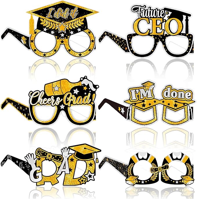 2026 Graduation Party Decorations Glasses, 12 Pcs Class of 2026 Grad Party Eyeglasses Photo Props, Graduation Photo Booth Props for Women Men College Graduation Favors Supplies (Gold)