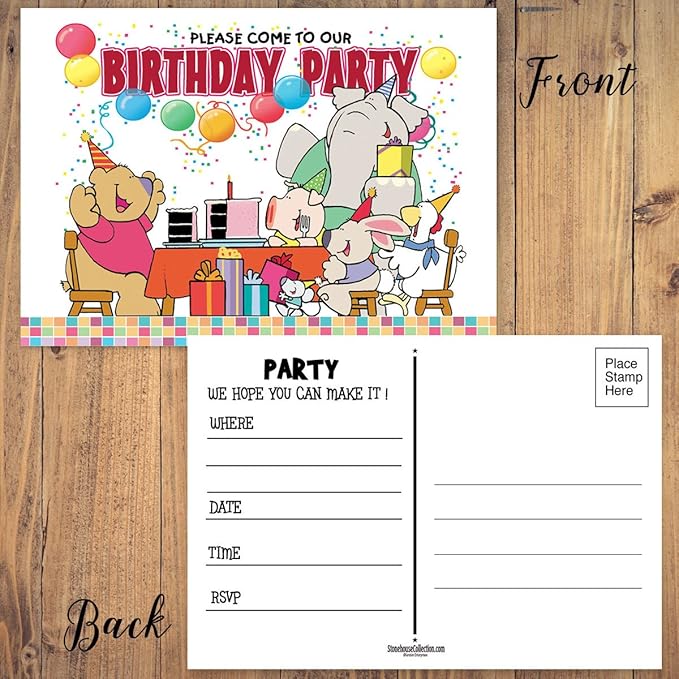 Kids Party Invitation - 4" x 6" Fill In Birthday Party Invitation Postcards - 25 Party Invites