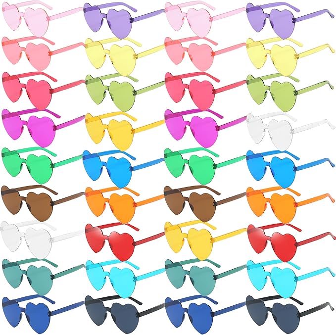12/26/36 Pairs Rimless Heart Shaped Sunglasses Transparent Glasses Bulk Fun Sunglasses for Party Favors