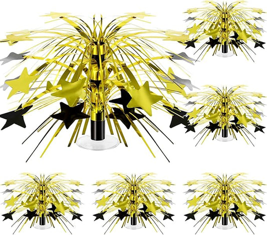 6 Pcs Black and Gold Centerpieces for Tables Star Party Decorations Metallic Foil Spray Centerpieces for Graduation Birthday Event Photo Booth Props, 8.7 Inch Tall