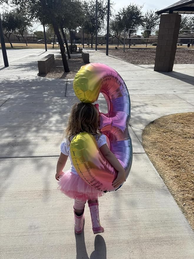 40 Inch Number Balloons 0-9 Rainbow Gradient Large Number 3 Balloons, Digital Balloons for Birthday Party Celebration Decorations, Helium Foil Number Balloons for Wedding Anniversary