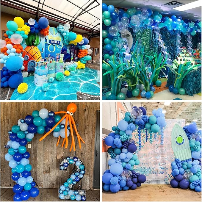 HILAVO Teal Blue Balloons 12 Inch 60pcs Ocean Turquoise Blue Party Balloons Transparent Metallic Pastel Light Blue Latex Helium Balloon for Under The Sea Birthday Baby Shower Shark Party Decorations