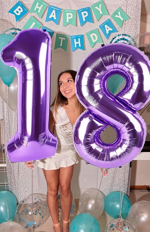 Numbers Balloons 40 Inch Purple, 16th Birthday Decorations for 1 6 16 61, Large Foil Sweet 16 Balloons Number for Wedding Memorial Day's Photo Shoot Decoration
