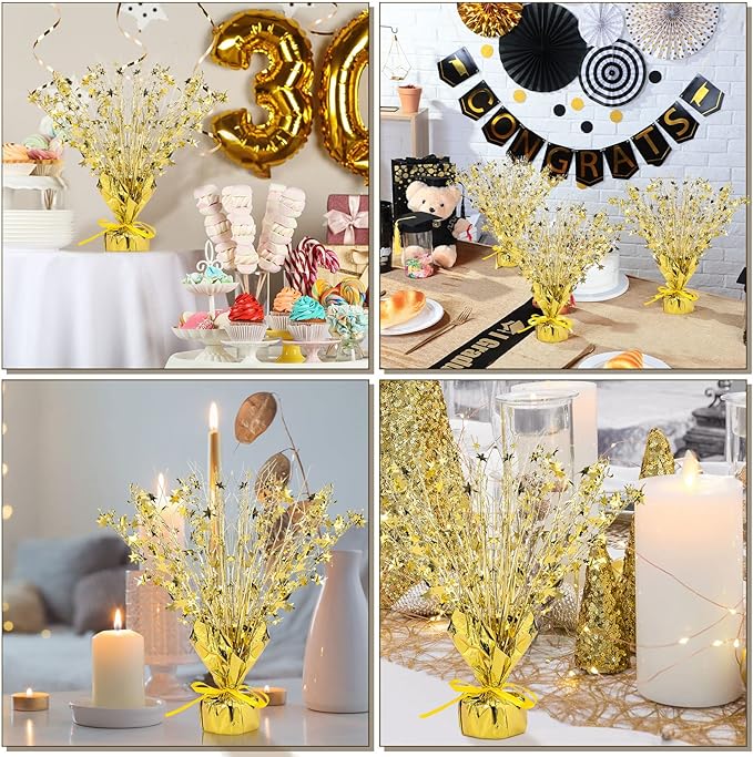 Crowye 26 Pcs Metallic Foil Spray Centerpiece Party Star Decoration Table Decor for Birthday Wedding Graduation Bachelorette Spring Party Holiday(Gold)