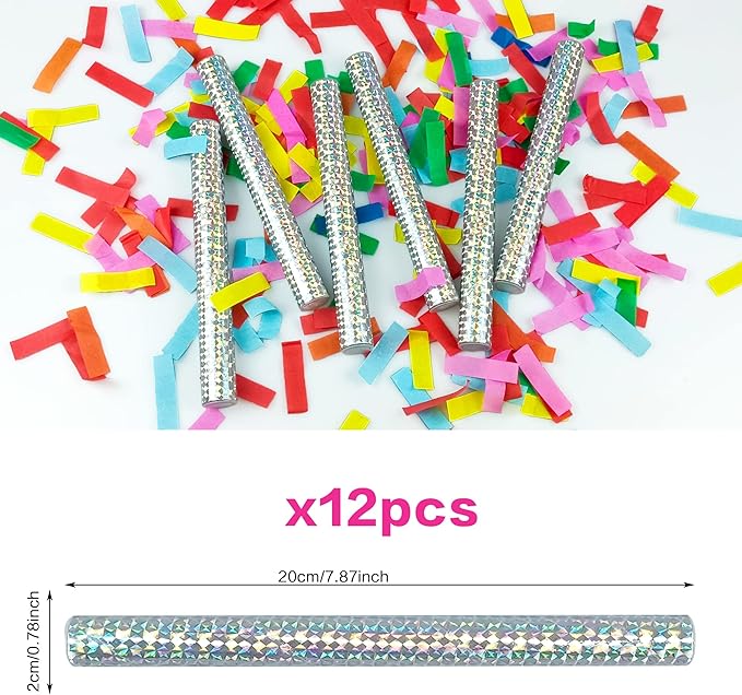 12 Pack Colorful Confetti Wands Handheld Confetti Flick Flutter Sticks for Wedding Birthday Graduation Baby Shower Anniversary Christmas New Year's Party Celebrations Supplies
