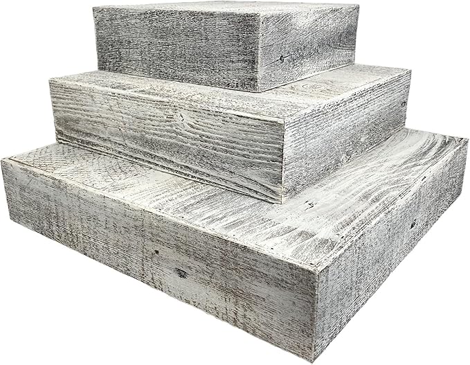 BARNWOODUSA Wood Cake Stand Set of 3 White Wash Rustic Wooden Wedding Dessert Stand Vintage Sturdy 100% Reclaimed Wood
