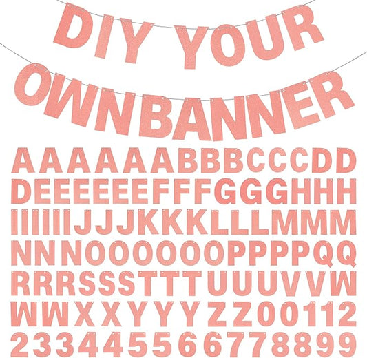 DIY Banner Kit with Letters Glitter Banner Letters Customizable Birthday Banners Graduation Banner Custom Party Hanging Banner for Graduation Wedding Party Baby Shower Decoration(Rose Gold)