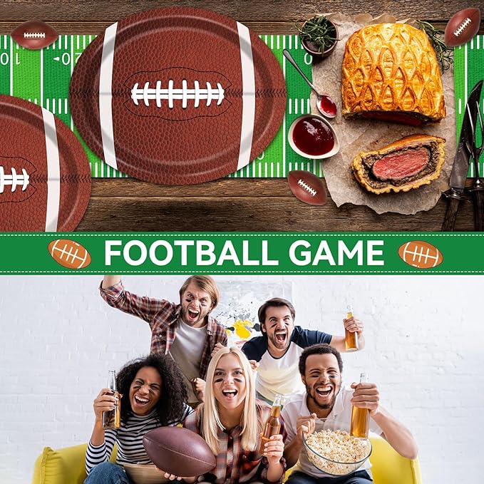 80 PCS Football Oval Paper Plates Large 11” Disposable American Rugby Sport Platters, Touch Down Boy Birthday Theme Party Heavy Duty Dish Tray for BBQ Gathering Picnic Carnival Dinner Party Tableware