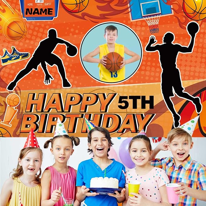 Custom Basketball Sports Happy Birthday Party Decorations Supplies Personalized Basketball Sports Birthday Backdrop Banner(6x9ft)
