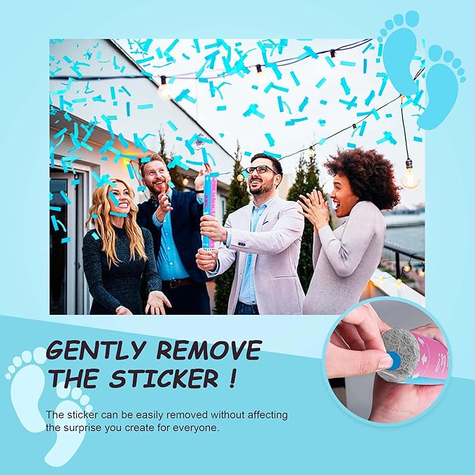 POPUPARTY 2 Pack Gender Reveal Confetti Cannon | No Powder Confetti Poppers | Ideal for Baby Boy Gender Reveal Decoration (2 Blue)