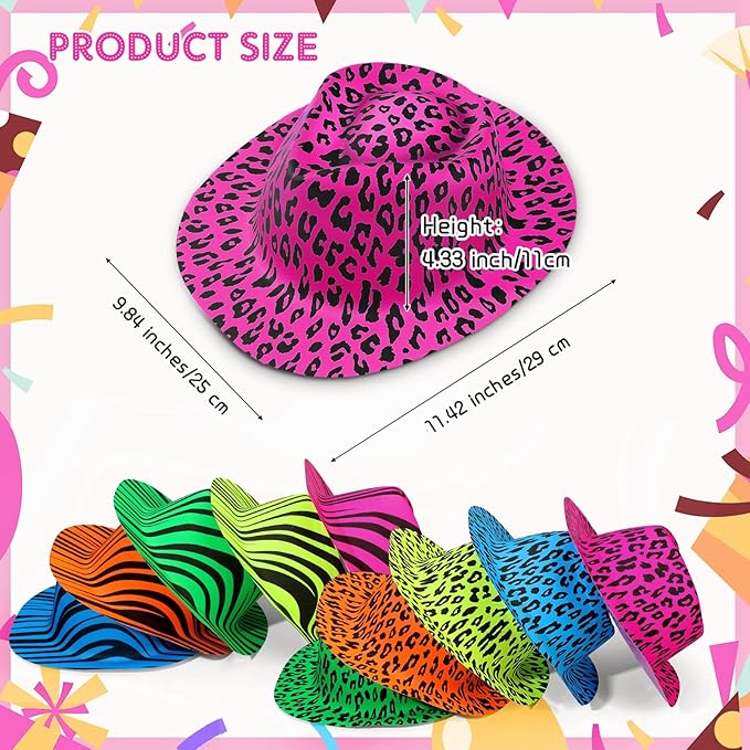 Handepo 50 Pcs Neon Party Hats for Adults Kids Halloween Colorful Plastic Cowboy Party Hats UV Reactive Fluorescent for Glow Birthday Weddings Carnival Concerts Music