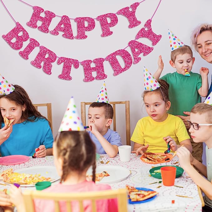 Rose Red Happy Birthday Banner Birthday Party Decorations Happy Birthday Banner Bunting Garland Sign for Kids Boys Girls Adults Birthday Baby Shower Celebration Party Backdrops Supplies