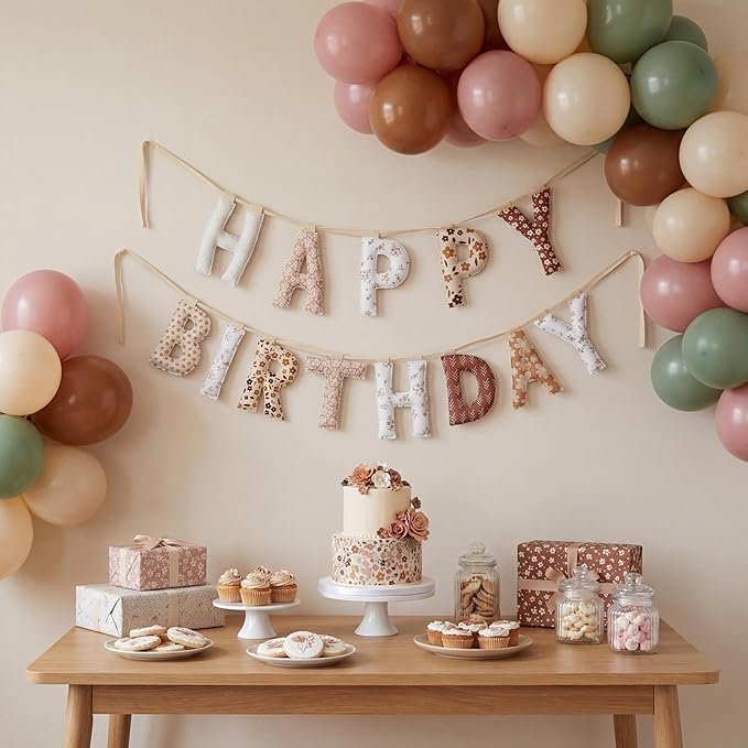 Suncalla Pre-strung Happy Birthday Banner Sign Reusable Felt Happy Birthday Garland Hanging Decorations Party Bunting Garland for Party Decor Photo Pro Home Backdrop (Boho)
