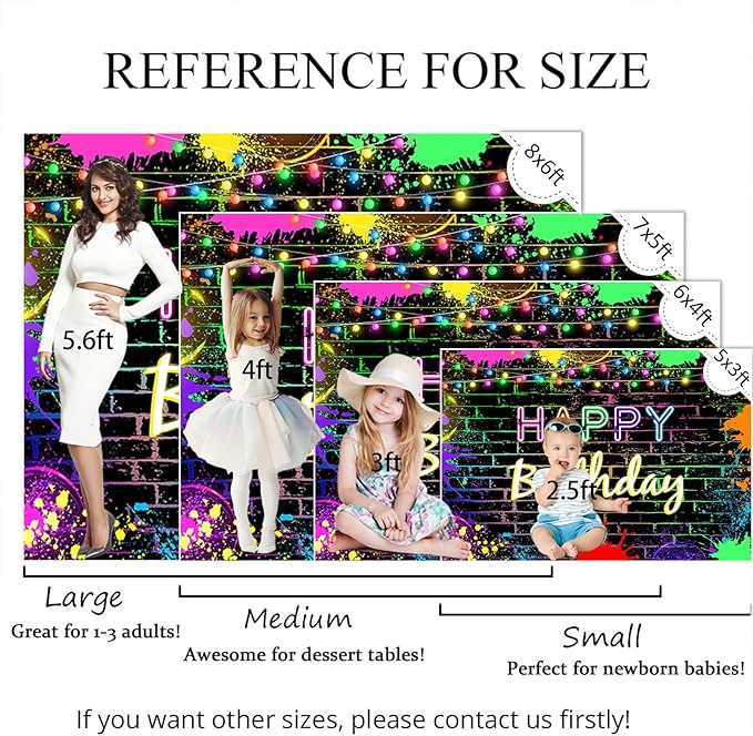 Mocsicka Glow Birthday Backdrop Neon Glow-in-the-Dark Party Banner Decoration Glowing Crazy Rainbow Birthday Photo Backdrop Photo Prop (Glowing design, but not really glowing) (7x5 feet (82x60 inches)