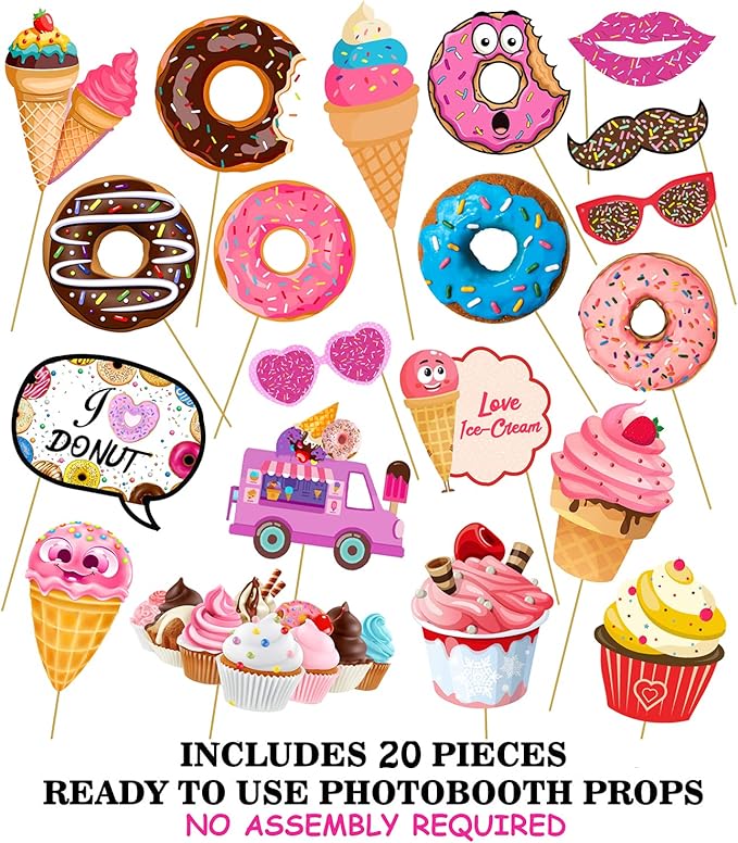 Zyozique 20 Pcs Donut Photo Booth Props,Donut Time for Girl Doughnut Birthday Party Supplies/Donut Birthday Party Supplies,Donut Photo Booth Props for Girls,Birthday Party,Baby Shower