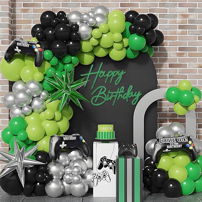 Happy Birthday Sign for Backdrop - Glitter Green Felt 'Happy Birthday' Letter Sign for Balloon Arch Backdrop Decorations
