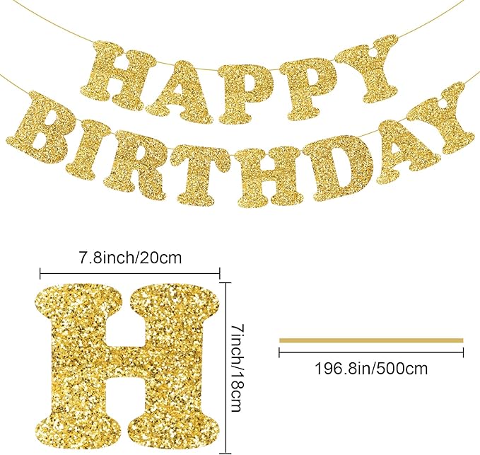 Gold Happy Birthday Banner Birthday Party Decorations Happy Birthday Banner Bunting Garland Sign for Kids Boys Girls Adults Birthday Baby Shower Celebration Party Backdrops Supplies