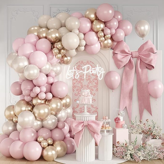 HILAVO Dusty Pink Balloon Arch Kit Boho Blush Pink Champagne Gold Double Stuffed Sand White Latex Balloons Garland for Girls Women Bridal Baby Shower Retro Neutral Engagement Birthday Party Decor