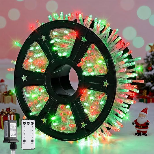 JMEXSUSS 600 LED Christmas String Lights Outdoor, Red and Green Lights Clear Wire, Christmas Twinkle String Lights Plug in for Tree Xmas Decorations