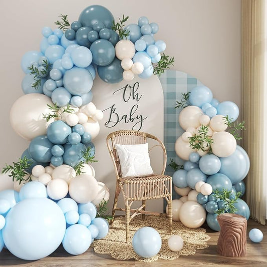 Dusty Blue Balloon Arch Kit 124Pcs blue and White Balloon Arch Garland Kit Include Macaron Blue Light blue Sand White Balloons for Baby Shower Bridal Shower Birthday Party Decorations