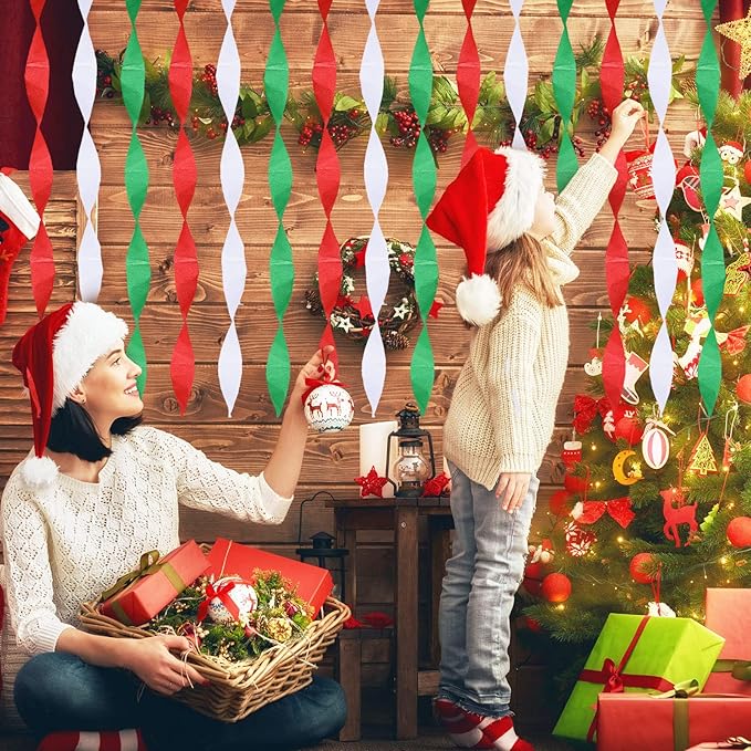9 Rolls Crepe Paper Streamers Party Decorations 246 Yards in 3 Colors for Xmas Hanging Backdrops Party Decorations Christmas DIY Craft Supplies(Simple Style,Red, Green, White)