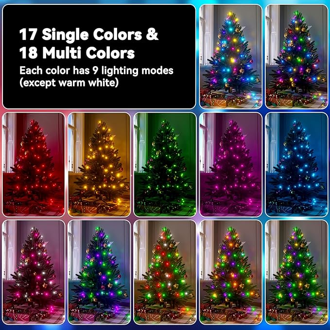 LitHome 66FT 200 LED Color Changing Christmas String Lights Outdoor, 35 Colors 9 Modes Connectable Red White and Blue Lights with Remote, Patriotic Light Plug in Green Wire for Tree 4th of July Decor