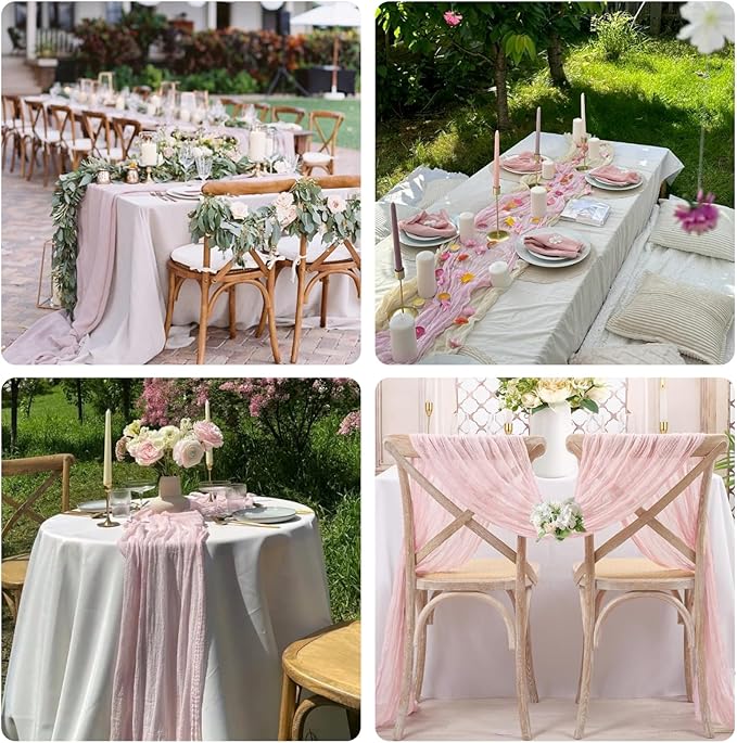 Sioloc 5 Pack Light Pink Cheesecloth Table Runner 120'' x 35'',Spring Easter Decor Soft Gauze Boho Wedding Table Decor for 10ft Table Birthday Party,Baby Shower, Bridal Shower, Home & Event Decor