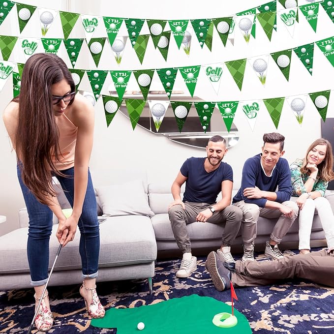 5 Pcs Golf Party Decorations Golf Triangle Banner Hole in One Birthday Decorations Pennant Flags with Double Sided Printing or Birthday Party Hanging Supplies