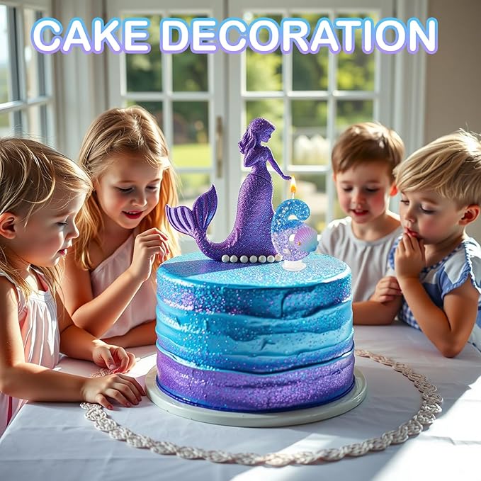 Blue and Purple Birthday Candles, 6th Birthday Cake Decoration, Cupcake Candles，Suitable for Mermaid Theme Party Cake Decoration (6)