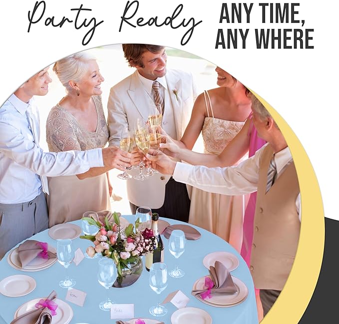 Exquisite 66% Thicker Premium Light Blue Round Tablecloth 0.5 Mil 12 Pack Plastic Table Cloth Disposable 84 Inch Round Plastic Tablecloth Won't Tear Easily Like Cheap Thin Brands