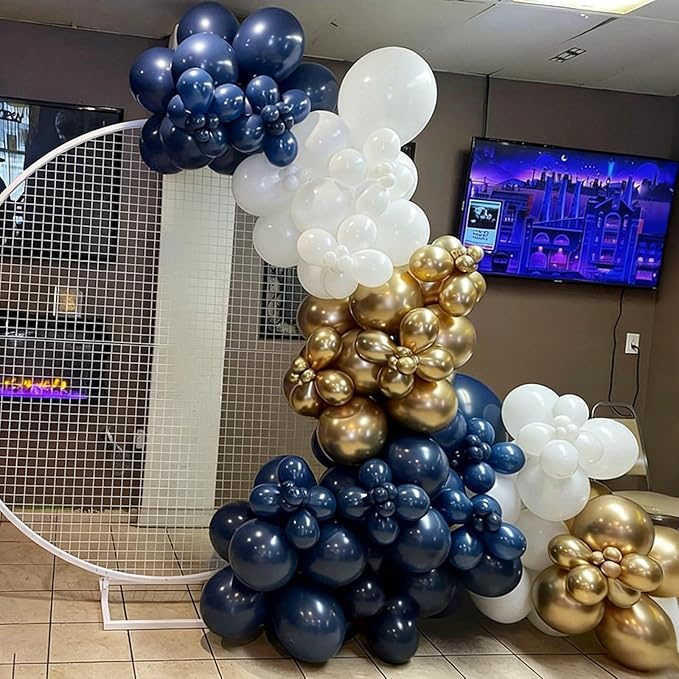 Blue and Gold Balloons Garland Arch Kit, Navy Blue and Gold Confetti Balloons for Class 2026 Graduation, Birthday, Retirement, Anniversary, Baby Shower Party Decorations