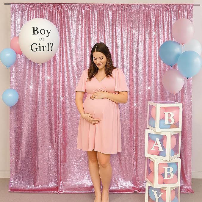 SquarePie 6x8ft Fuchsia Pink Sequin Backdrop for Photography, Satin-Backed Real Sequin Curtain, Enhanced Coverage Shimmering Background with 4" Rod Pocket for Wedding, Birthday, Party Decor, 1 Panel