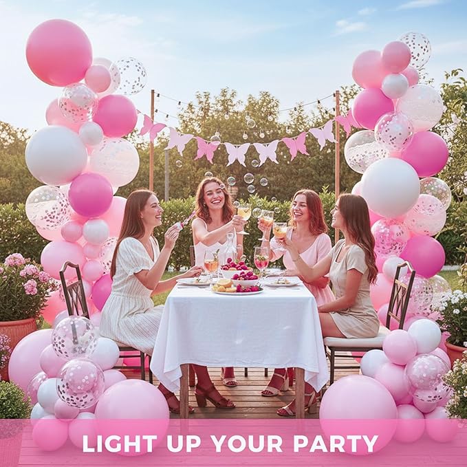LovesTown 150 PCS Pink White Balloons Different Size of 18 12 10 5 Inch, Pink Confetti Balloons with Ribbons for Birthday Bridal Shower Wedding Gender Reavel Bachelorette Princess Party Decoration