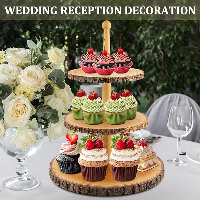Cupcake Stand Wood Dessert Stands 3-Tier Wood Cupcake Stand - Elegant Farmhouse Dessert Display for Weddings, Baby Showers, Tea Parties, & More./Wedding Décor/Tea Party/Birthday/Graduation/Holiday.