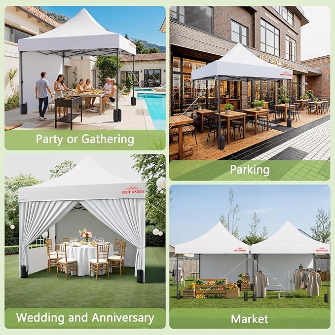 10x10 Heavy Duty Pop Up Canopy with 4 Sidewalls, 550D Commercial Easy Up Canopy Tent, Waterproof Outdoor Party Event Tent with Roller Bag, White